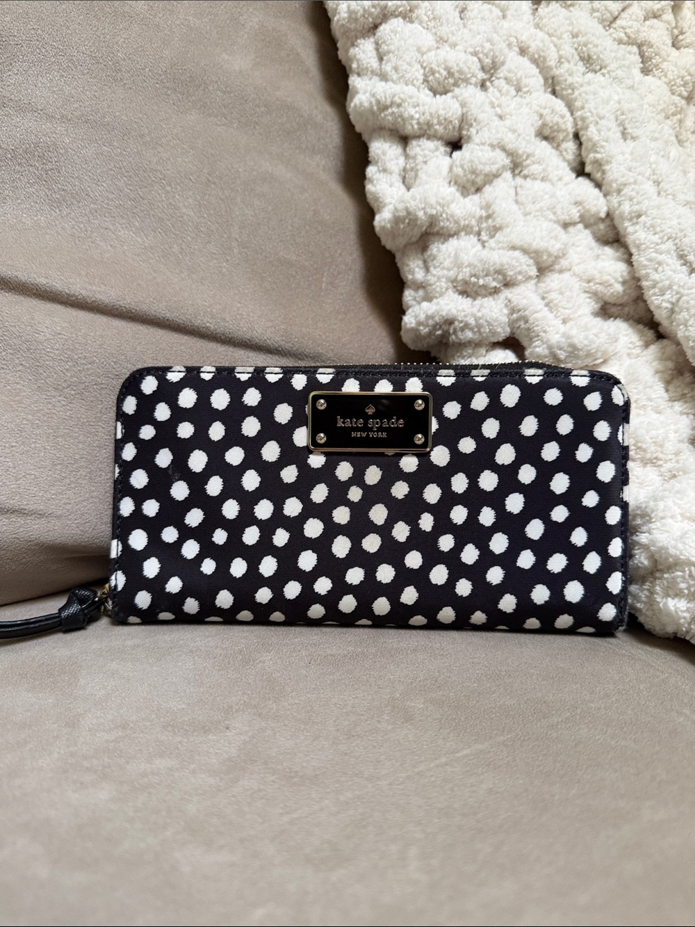 kate spade Black and White Polka Dot Zip-Around Wallet